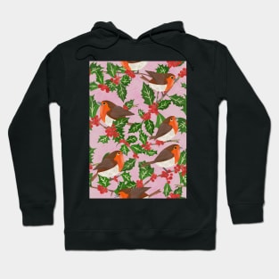 Paper cut robins in a holly tree repeat pattern Hoodie